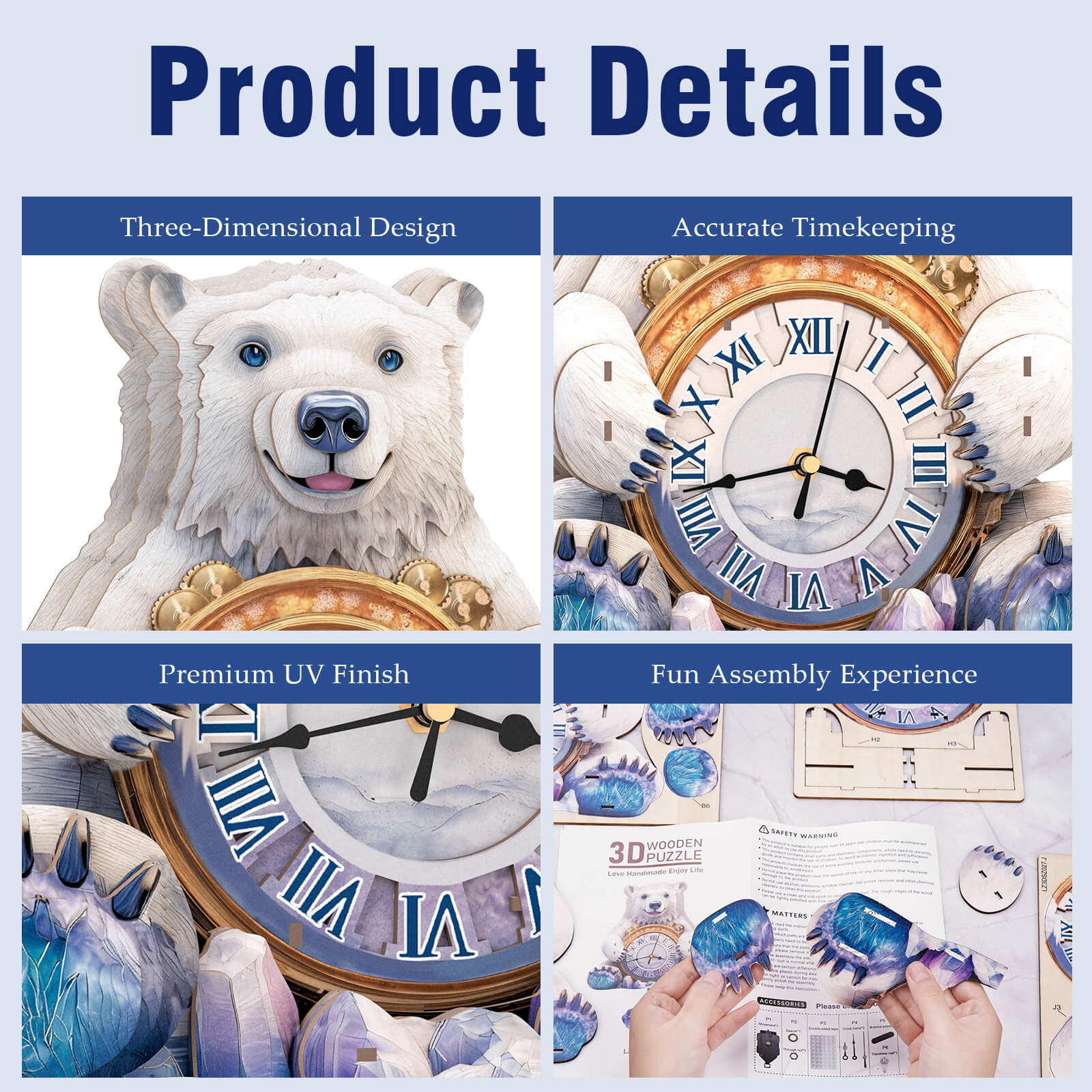 Polar bears– DIY Wooden Clock, 3D Puzzle Craft Kit
