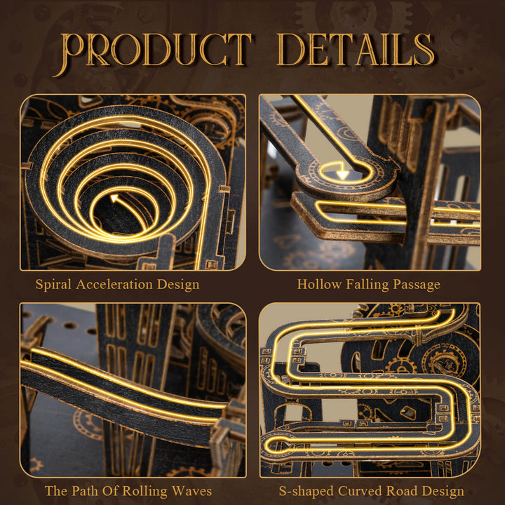 Dark Wood 3D Ball Run – DIY Wooden Track Kit