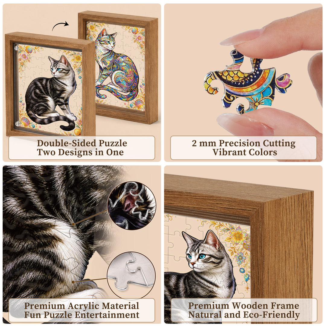 Double Sided Acrylic Jigsaw - Colorful Tabby
