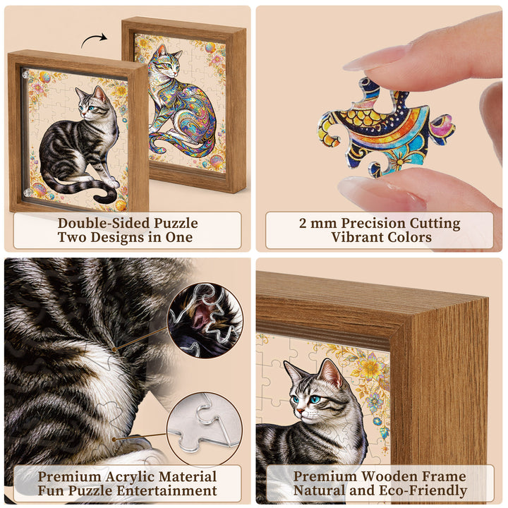 Double Sided Acrylic Jigsaw - Colorful Tabby