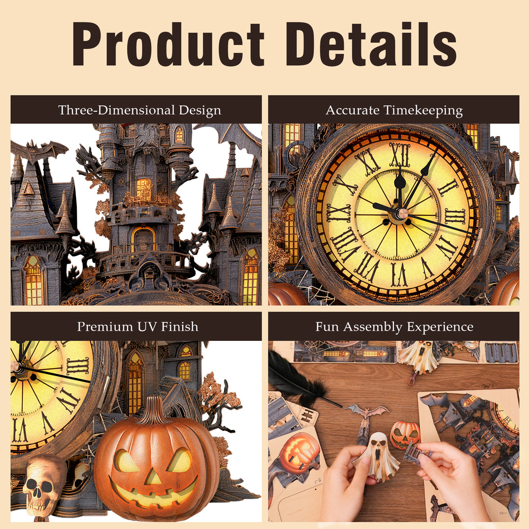 Halloween Cottage– DIY Wooden Clock, 3D Puzzle Craft Kit