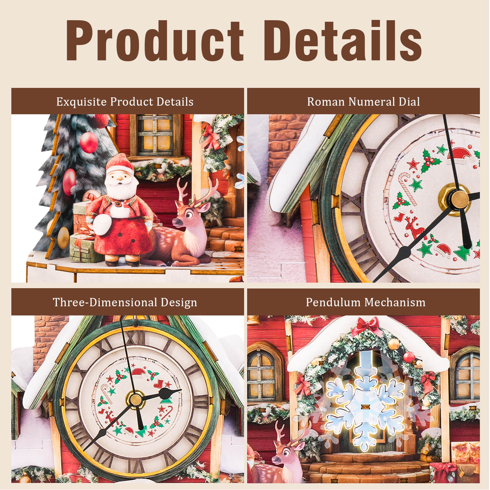 Christmas House– DIY Wooden Clock, 3D Puzzle Craft Kit