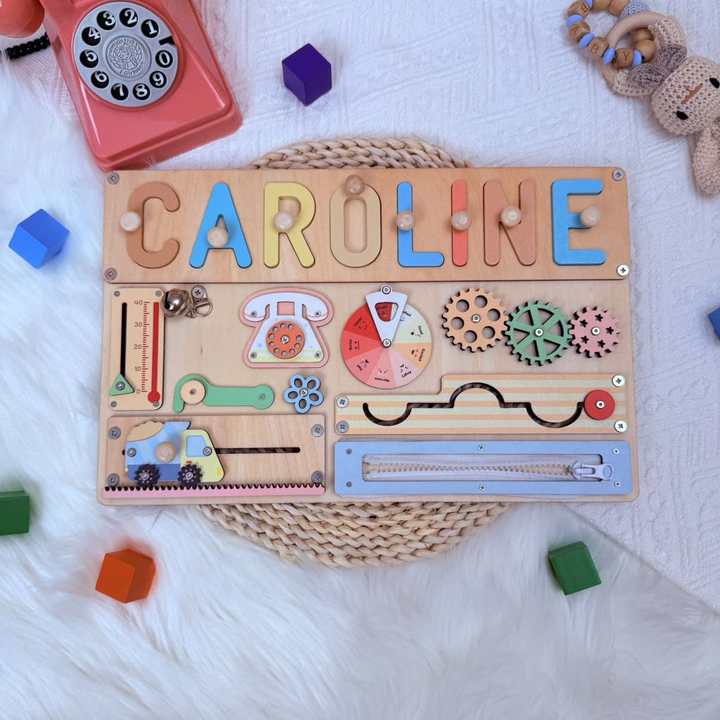 Personalised Montessori Busy Board with Name Puzzle