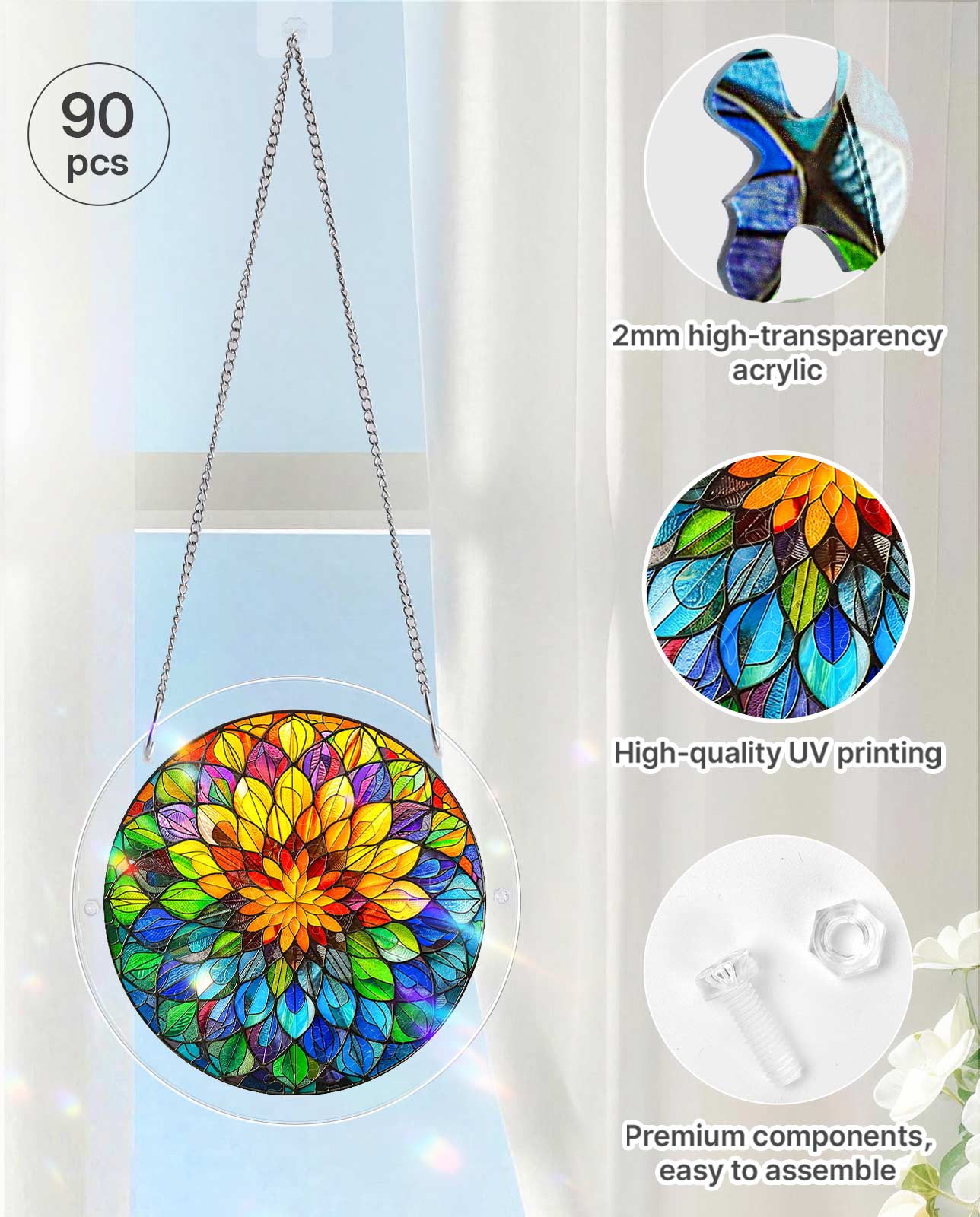 Attrape-soleil puzzle en acrylique - Mandala floraison spectrale