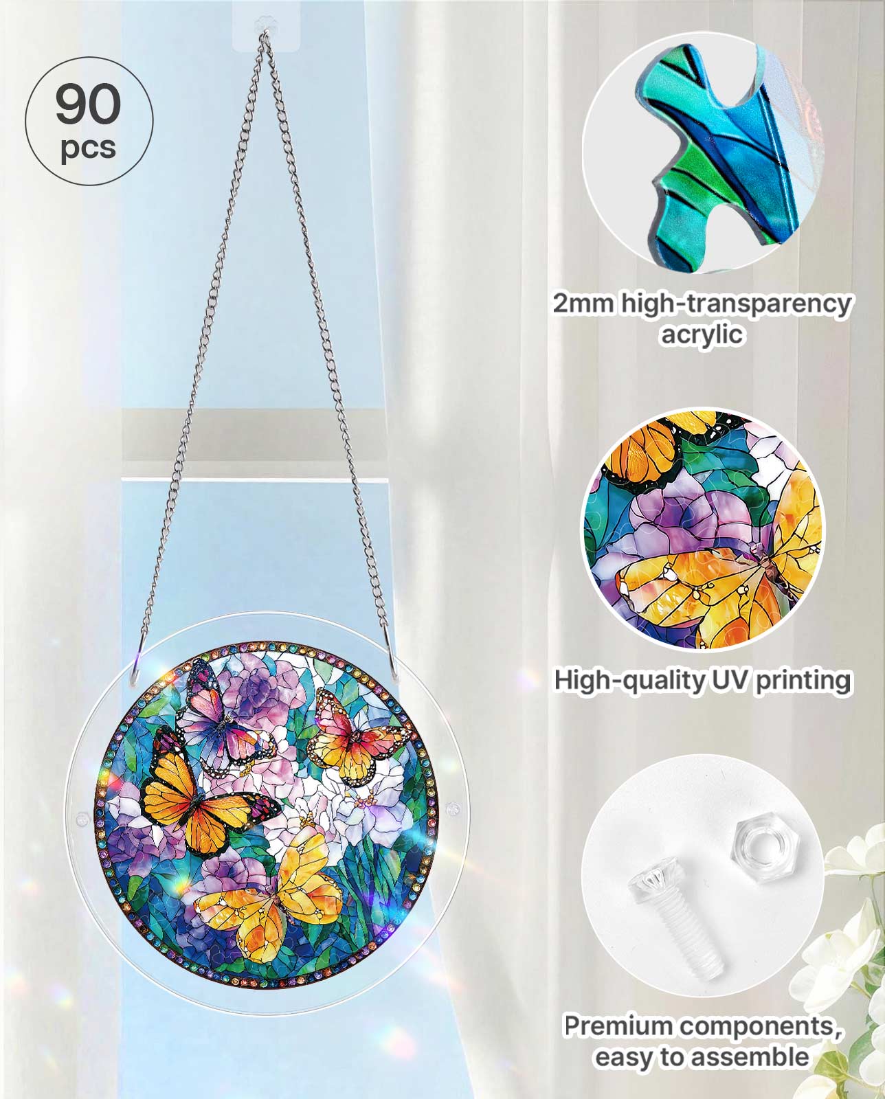 Acrylpuzzle-Sonnenfänger - Schmetterlinge in Blüte