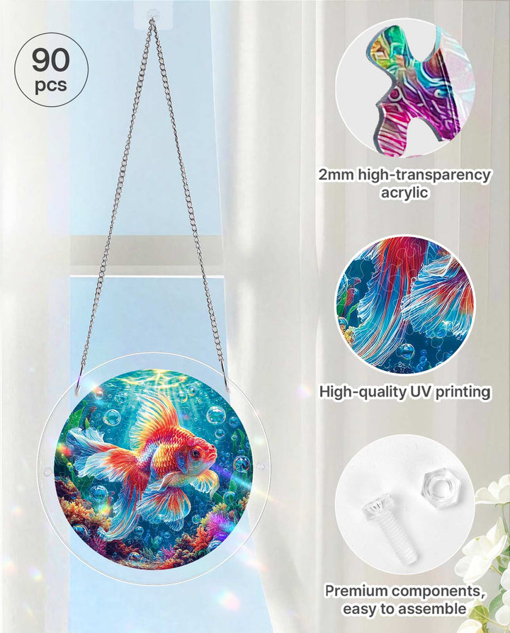 Puzzle en acrylique Attrape-soleil - Poisson Rouge Flamme d'Étoile