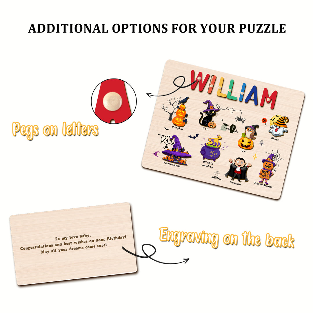 Personalized Wooden Name Puzzle -Happy Halloween for Toddlers