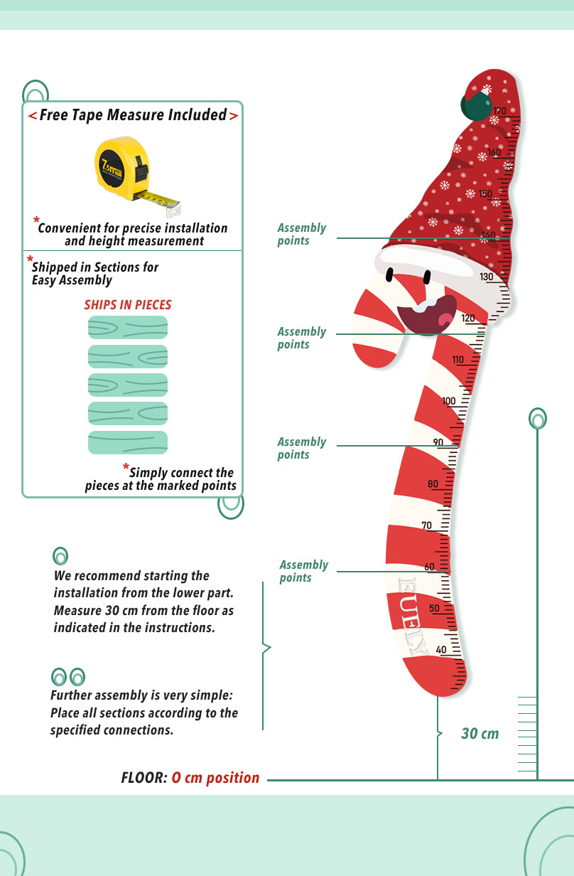 Personalized Wooden Christmas Candy Cane Growth Chart Ruler