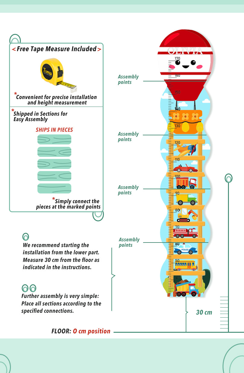 Personalized Wooden Traffic-2 Growth Chart Ruler