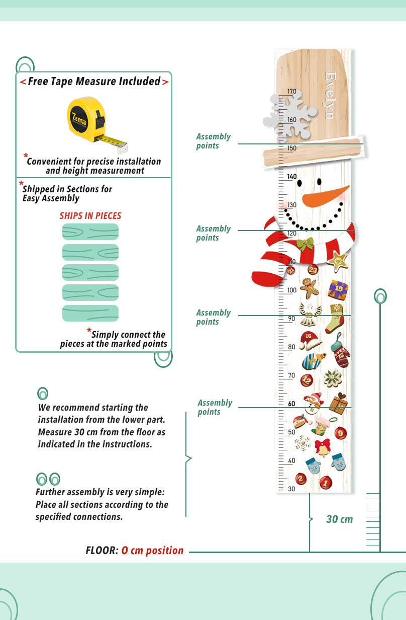 Personalized Wooden Snowman Christmas Growth Chart Ruler