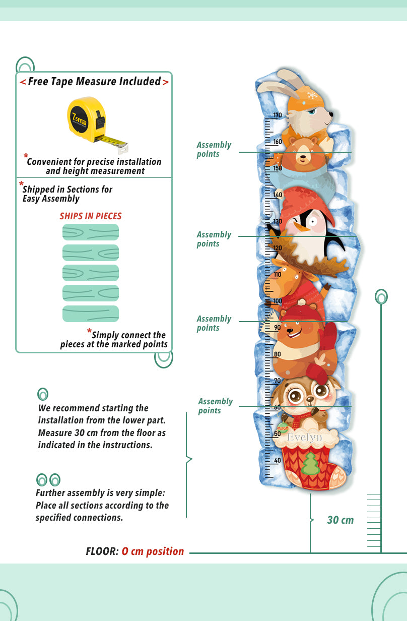 Personalized Wooden Winter Animal Growth Chart Ruler