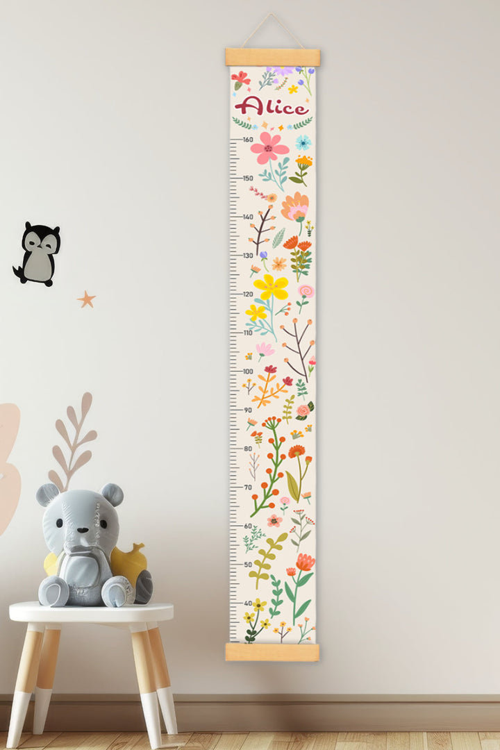 Règle de hauteur en toile suspendue avec fleurs épanouies personnalisées