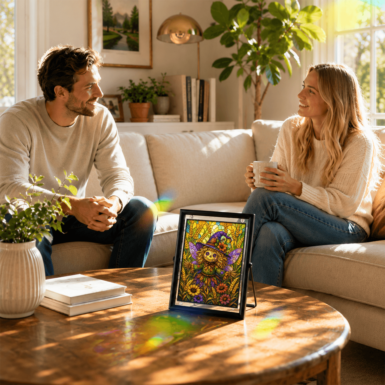 Acrylic Puzzle Art – Whimsical Scarecrow Sunflower Halloween