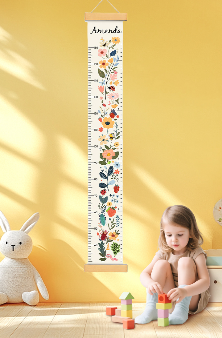 Personalisierter hängender Leinwand-Höhenmesser mit Blumenmuster für den Garten