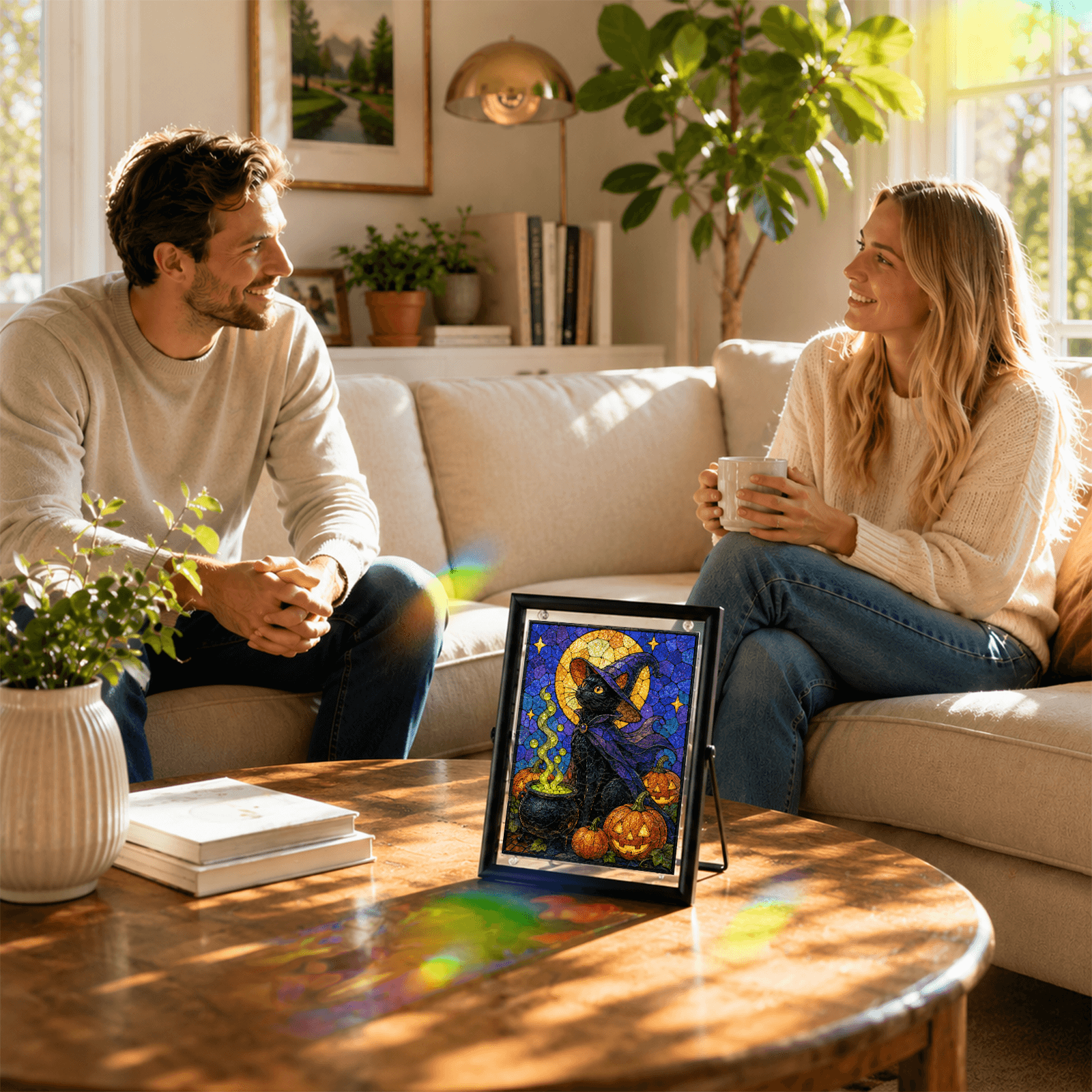 Acrylic Puzzle Art Piece – Halloween Black Cat & Pumpkin