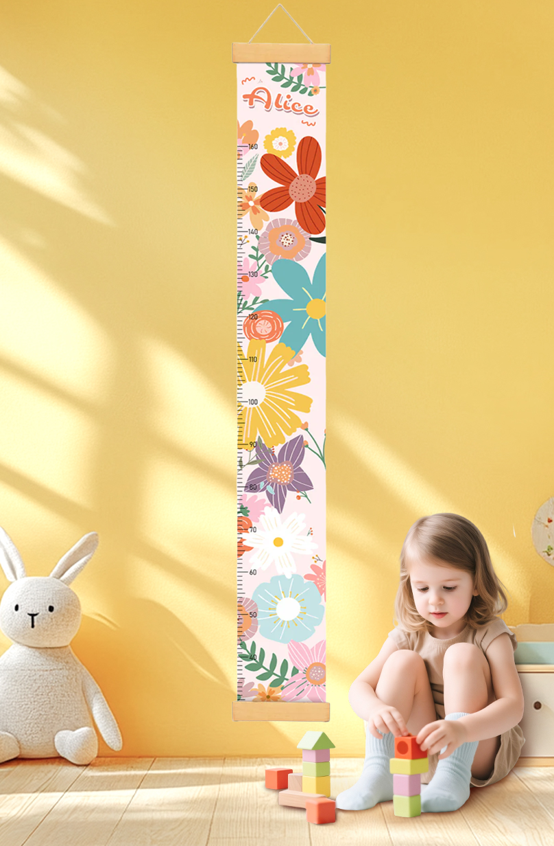 Règle de hauteur personnalisée en toile suspendue avec fleurs