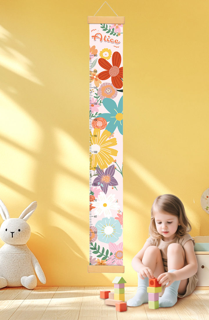 Personalized Flowers Hanging Canvas Height Ruler