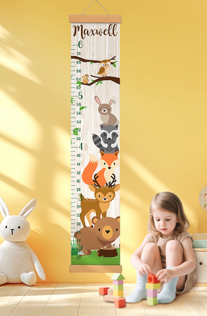 Personalized Forest Animals Hanging Canvas Height Ruler
