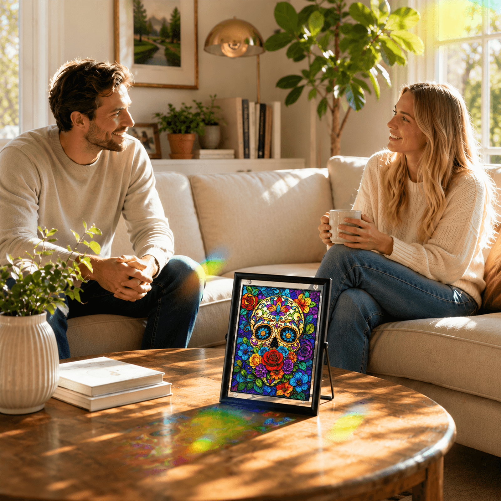 Acrylic Puzzle Art Piece – Colorful Sugar Skull & Floral