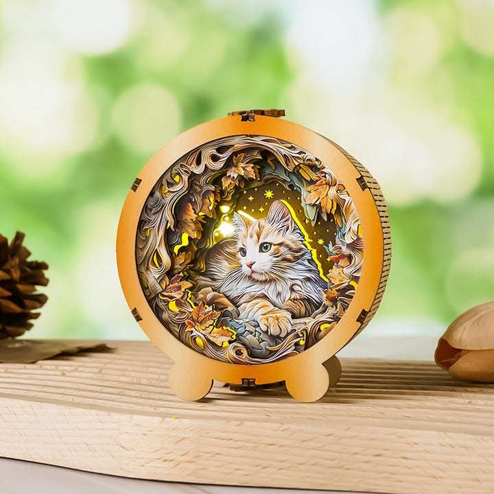 Mystical Cat Kit 3D Wooden Puzzle Night Light Woodbests