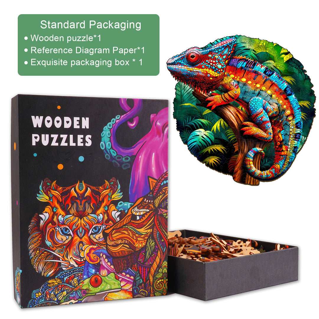 Forest Chameleon Wooden Jigsaw Puzzle-Woodbests