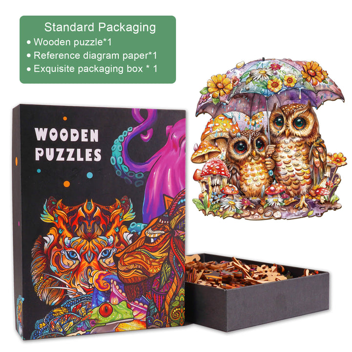 Umbrella Owls Wooden Jigsaw Puzzle