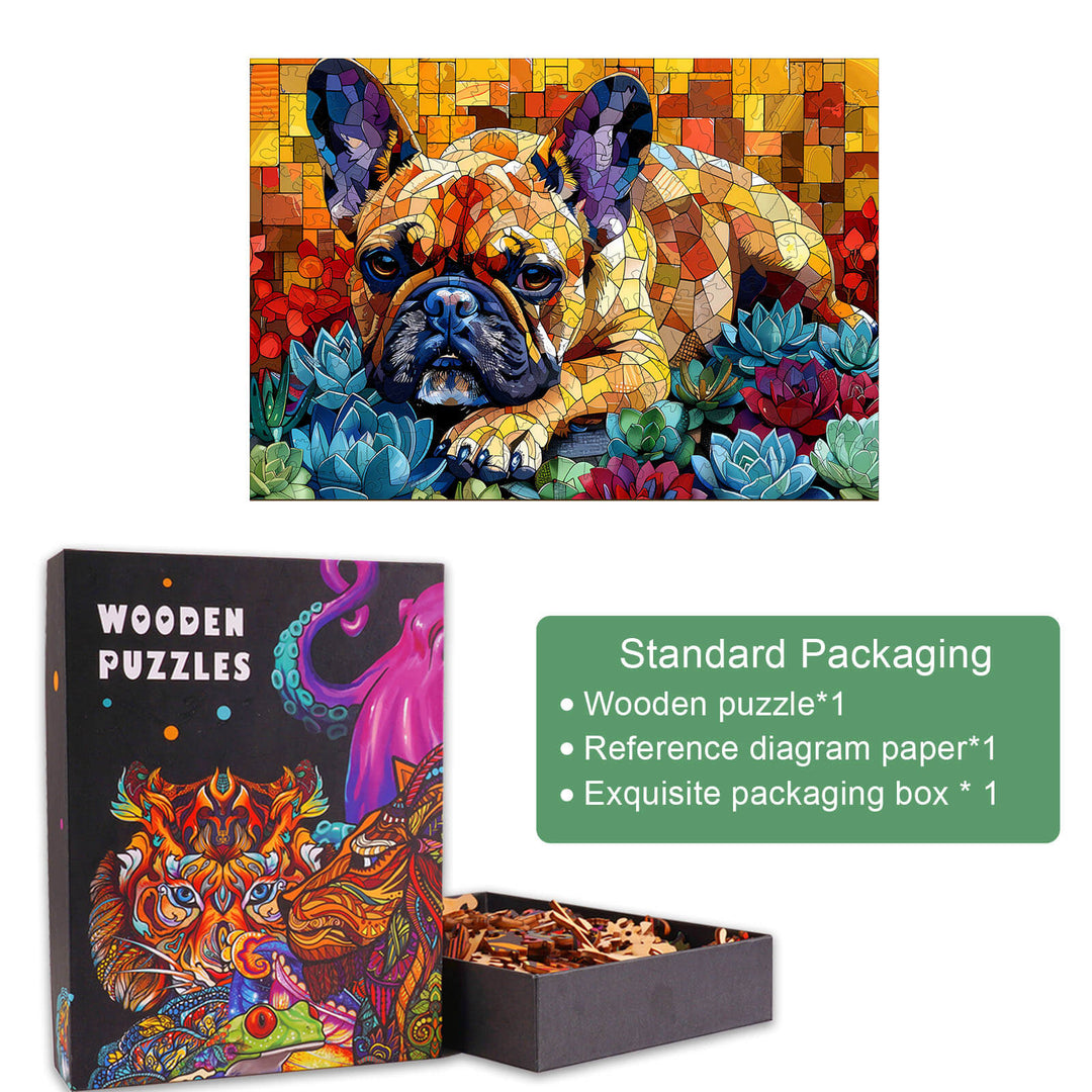 Stained Glass Bulldog Wooden Jigsaw Puzzle - Woodbests