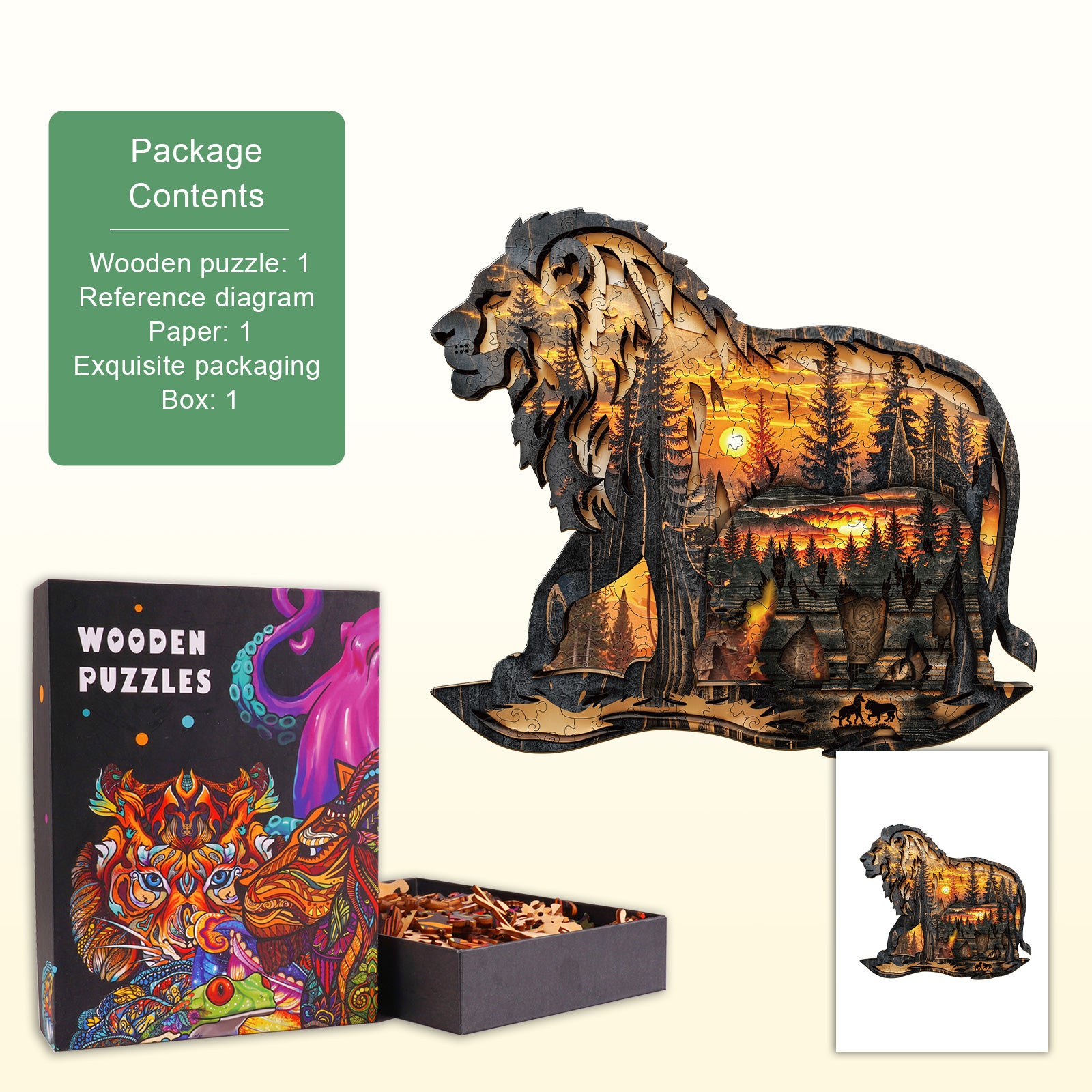 Puzzle en bois Lion sculpté