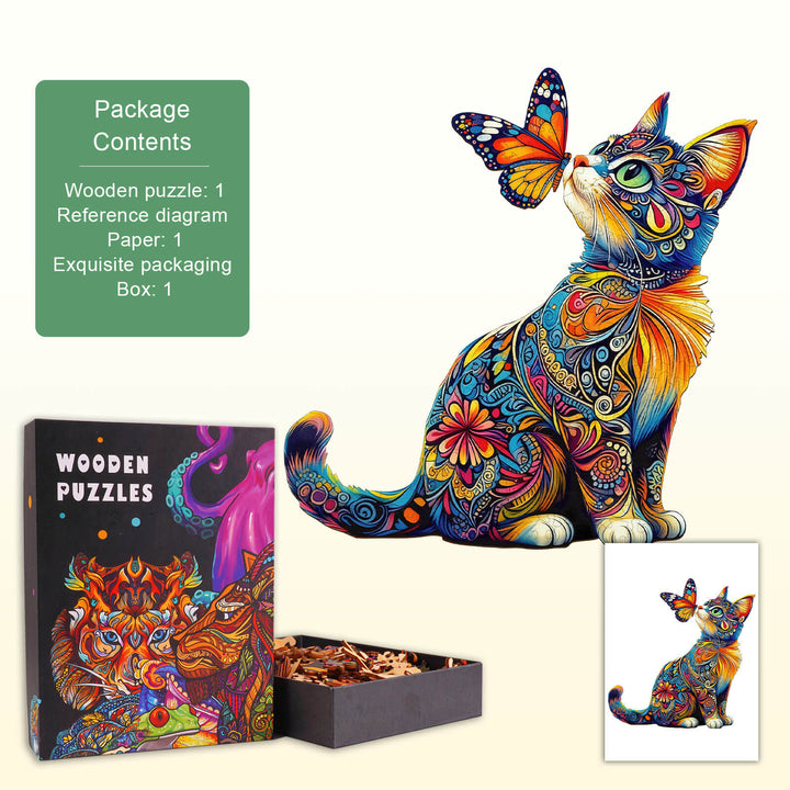 Butterfly and Cat Wooden Jigsaw Puzzle