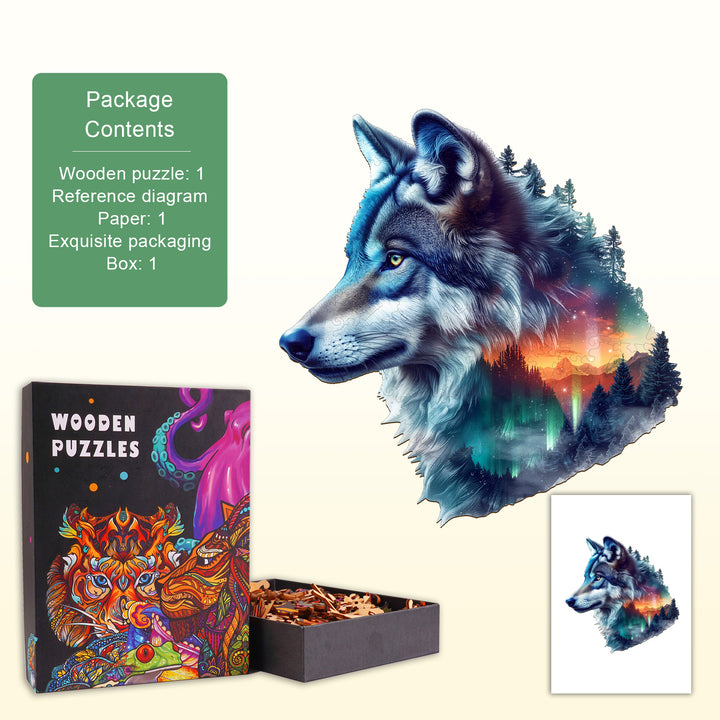 Aurora Wolf Wooden Jigsaw Puzzle