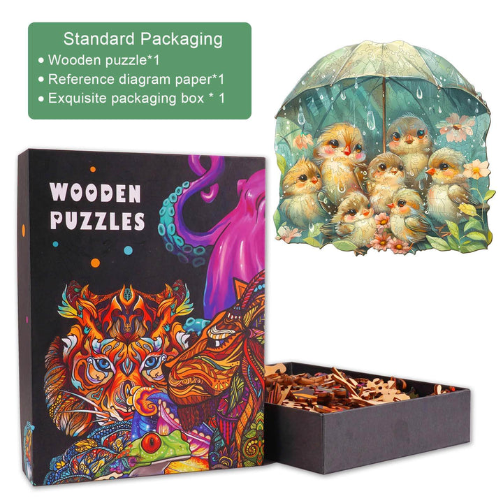 Puzzle en bois oiseau tenant un parapluie