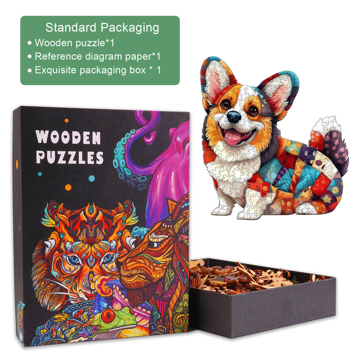 Patchwork Corgi Wooden Jigsaw Puzzle