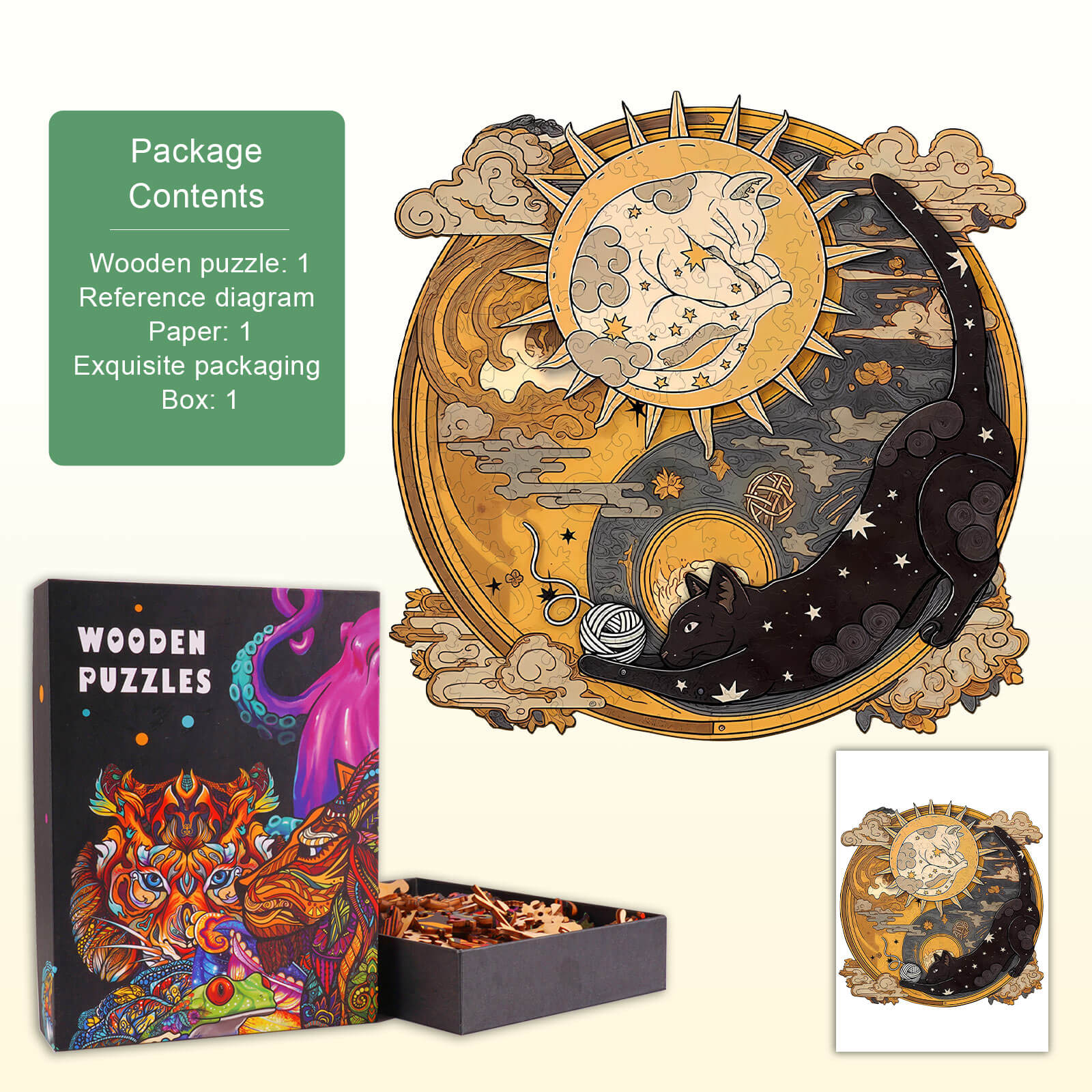 Yin Yang Cat Wooden Jigsaw Puzzle