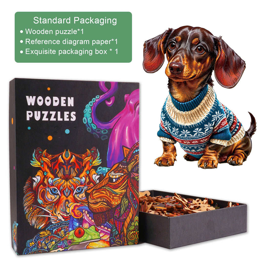Trendy Dachshund Wooden Jigsaw Puzzle-Woodbests