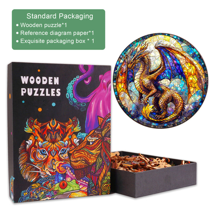 Stained Glass Dragon-2 Wooden Jigsaw Puzzle