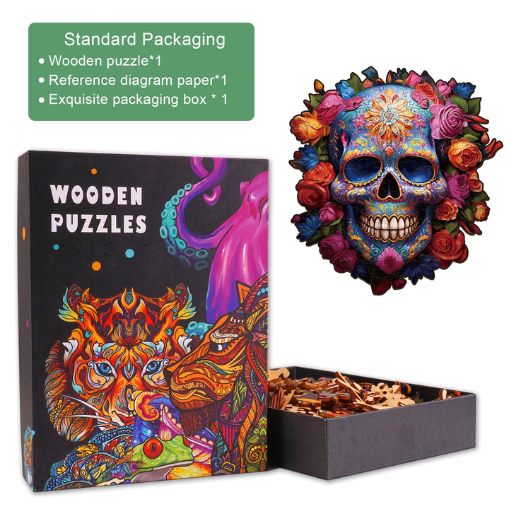 Flowers and Skulls Wooden Jigsaw Puzzle-Woodbests