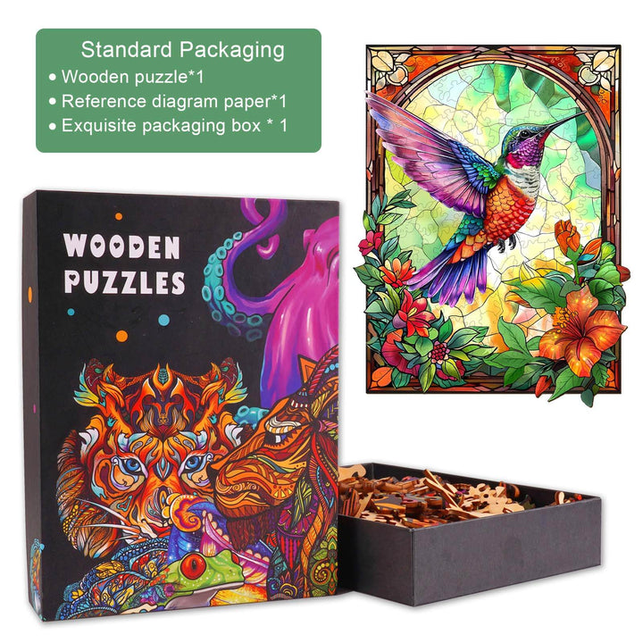 Kolibri und Blumen Holzpuzzle