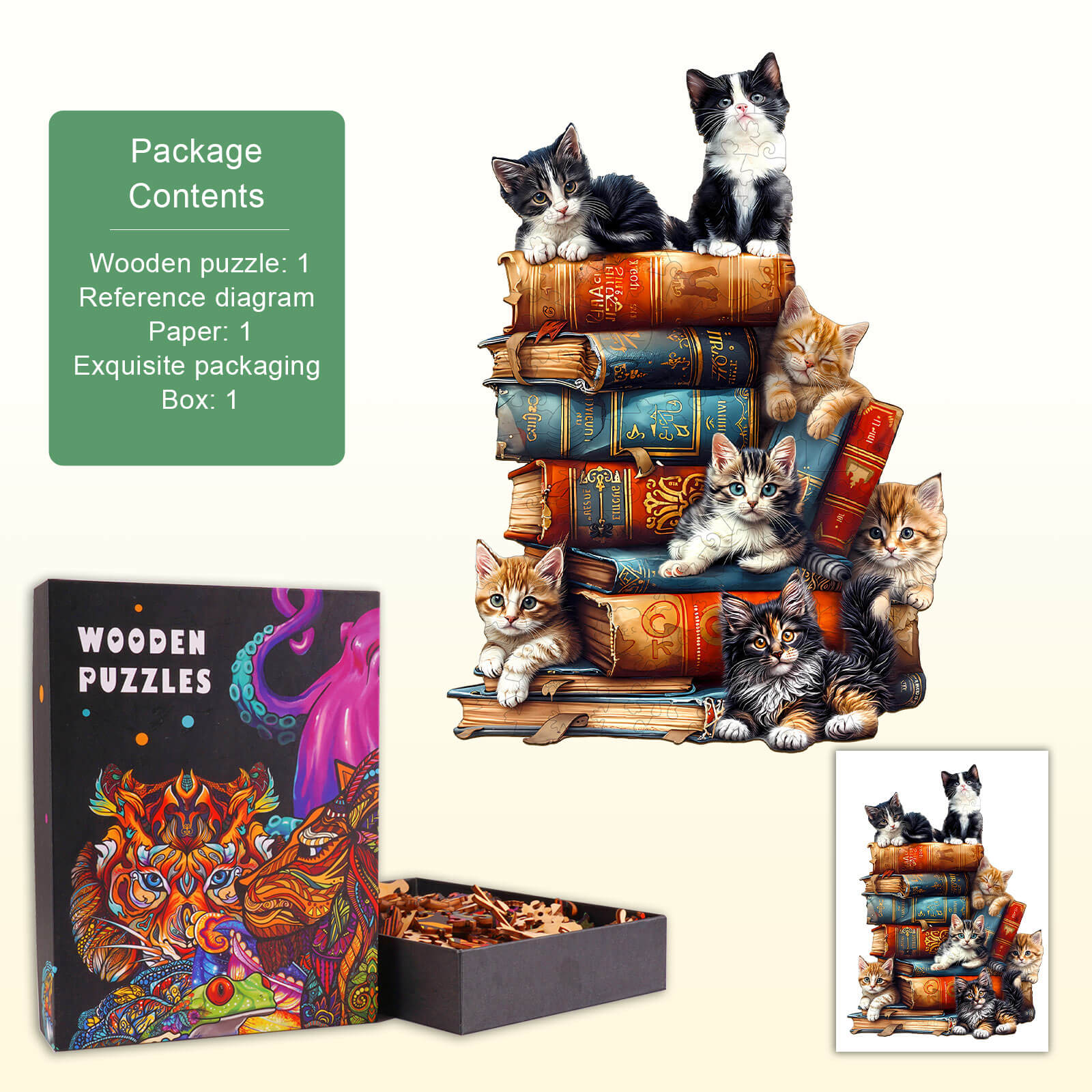 The Bookish Cats Wooden Jigsaw Puzzle
