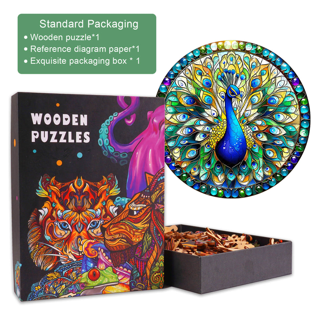 Stained Glass Peacock Wooden Jigsaw Puzzle