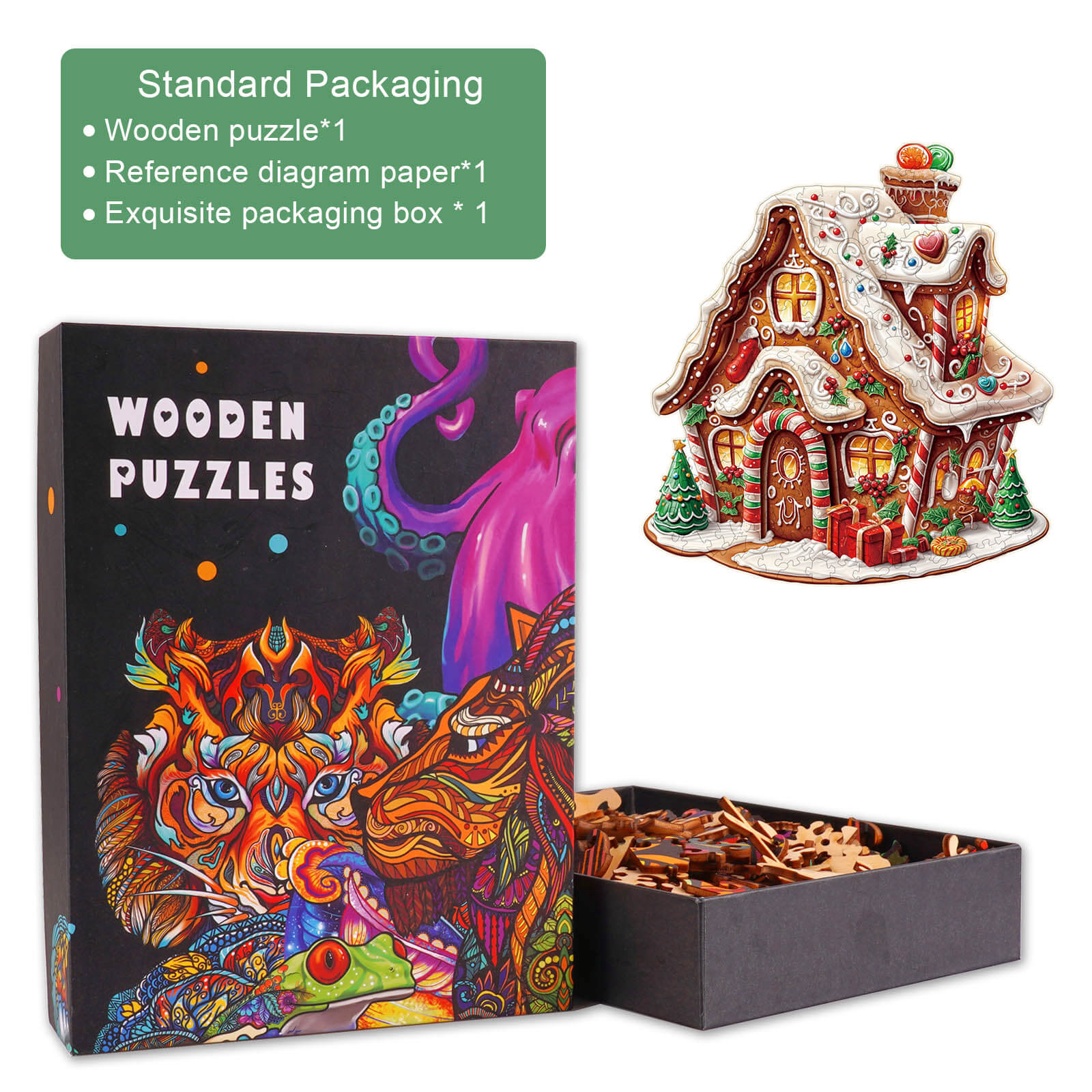 Christmas Gingerbread House-2 Wooden Jigsaw Puzzle - Woodbests