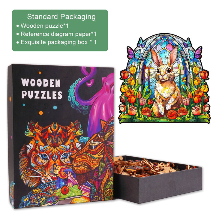 Stained Glass Rabbit Wooden Jigsaw Puzzle
