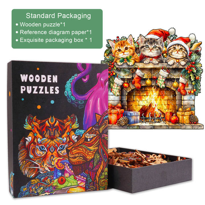 Fireplace Kitten Wooden Jigsaw Puzzle