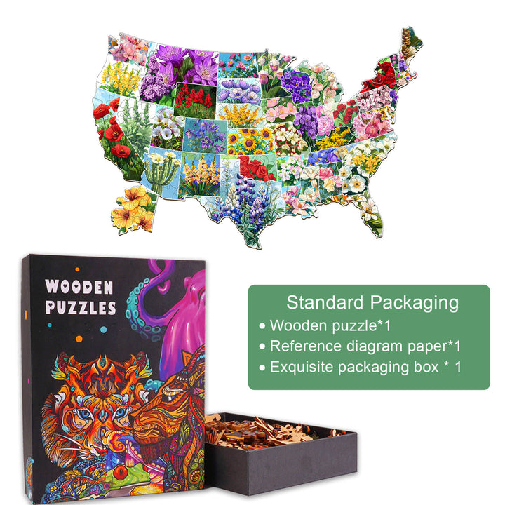 USA STATE FLOWERS Wooden Jigsaw Puzzle