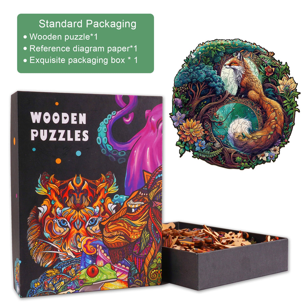 Yin Yang Fox-3 Wooden Jigsaw Puzzle-Woodbests