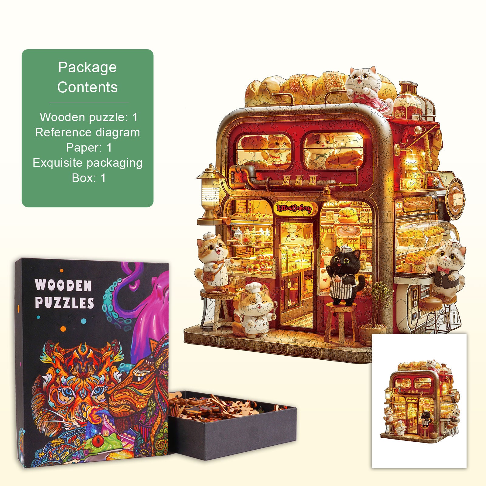 Kitten Bakery Wooden Jigsaw Puzzle