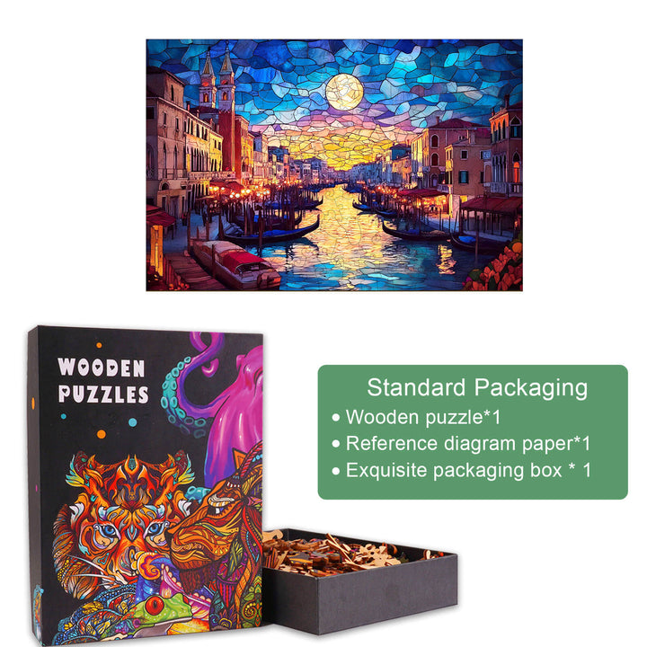 Stained Glass Starry Night Wooden Jigsaw Puzzle - Woodbests