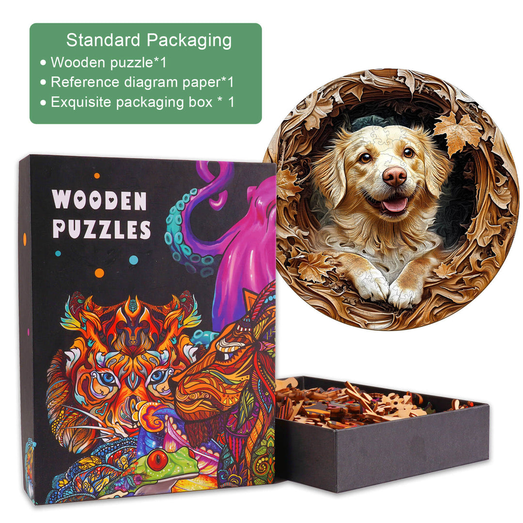 3D Golden Retriever-2 Wooden Jigsaw Puzzle