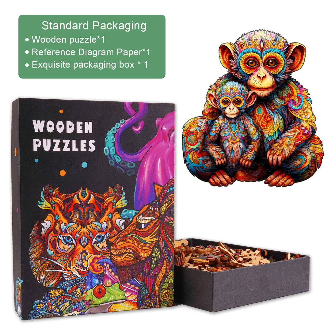 Monkey Family Wooden Jigsaw Puzzle-Woodbests