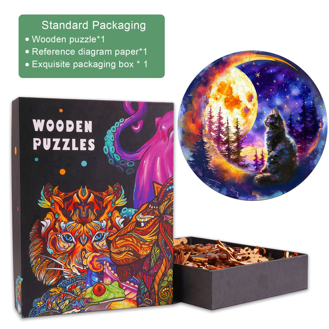 Starry Cat Wooden Jigsaw Puzzle