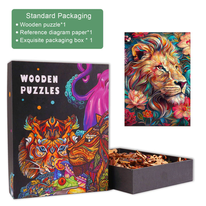 Blossom-Kissed Lion-2 Wooden Jigsaw Puzzle